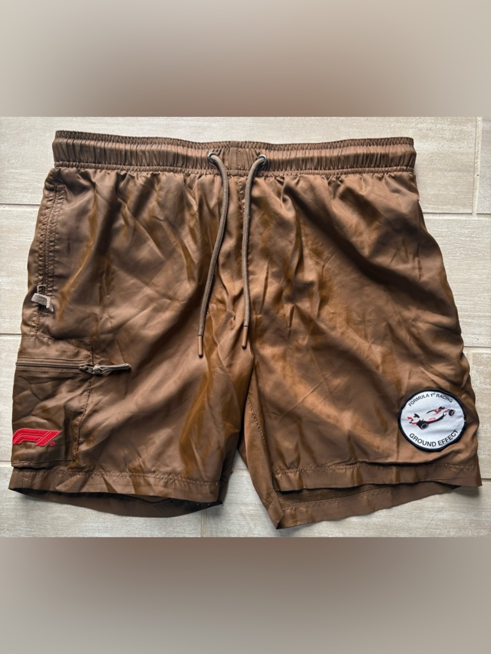 Formula 1 Athletic Shorts Size Medium Brown with Patch F1 PacSun